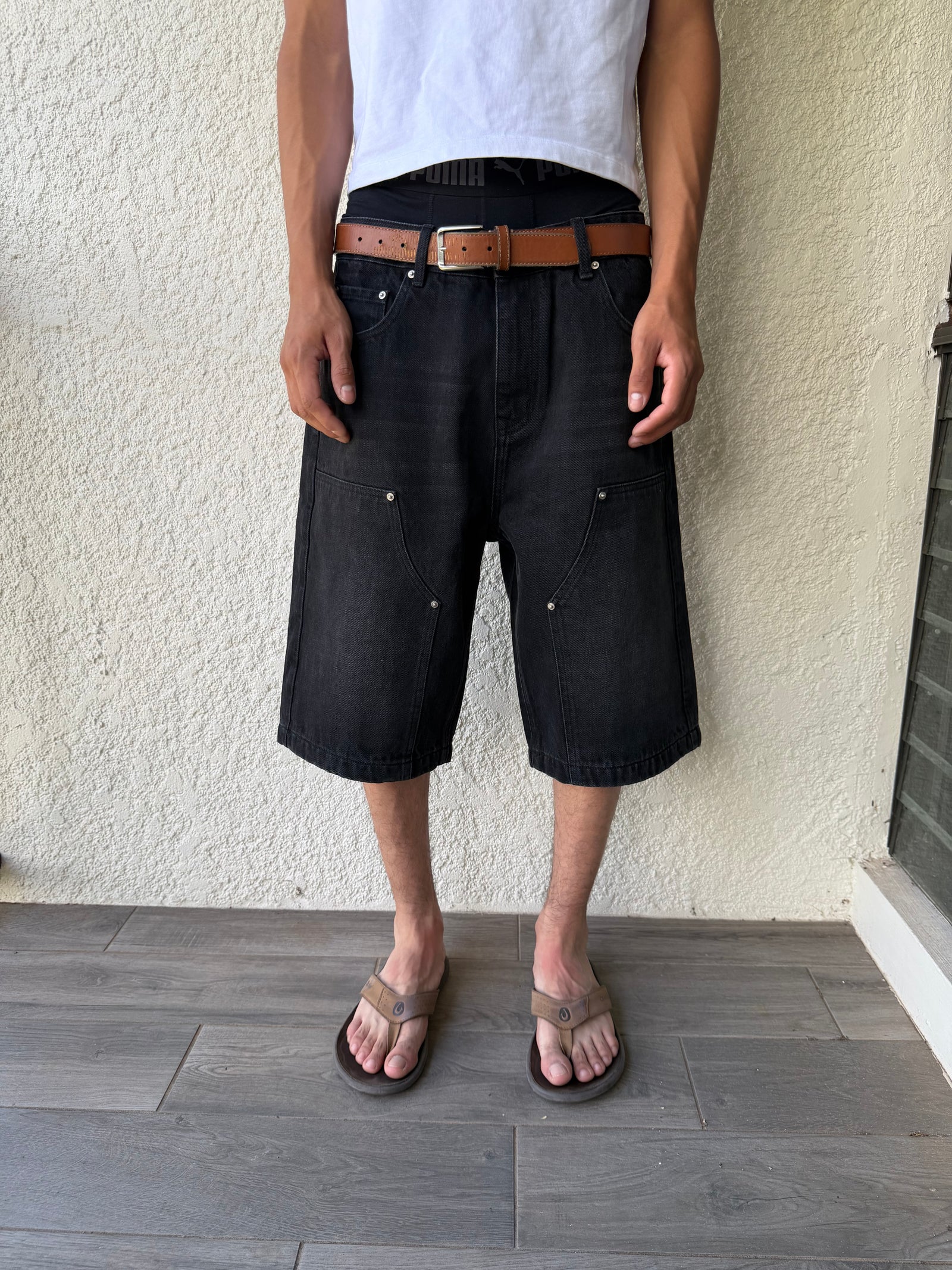 Black Double Knee Jorts