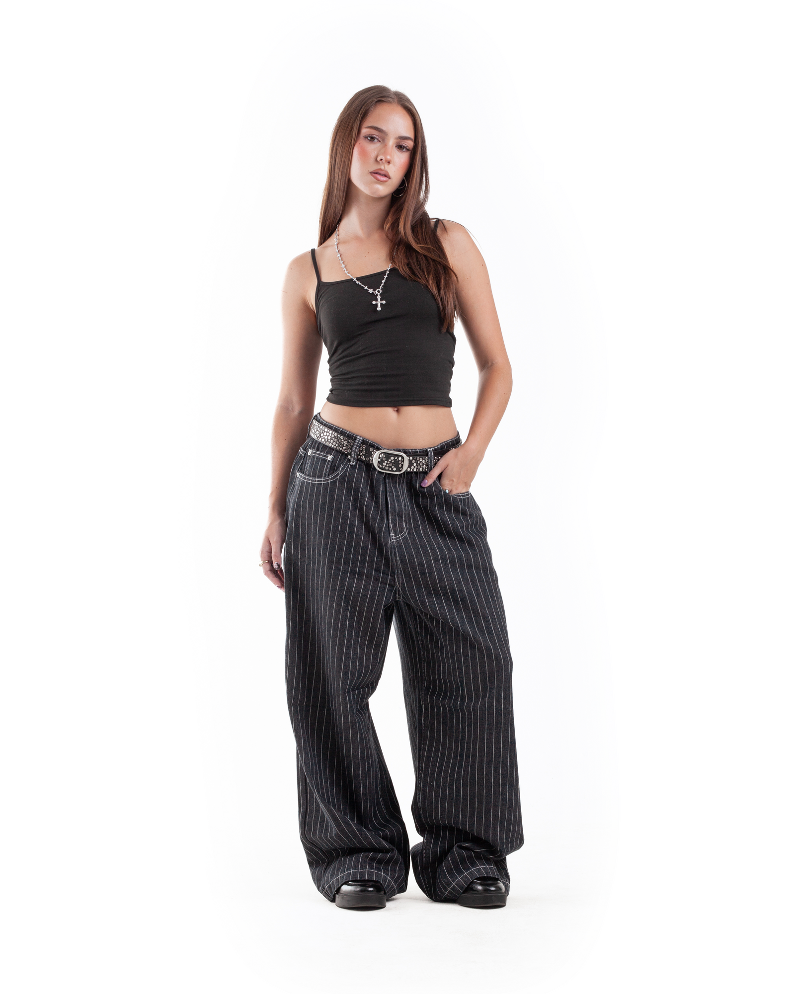 Black Pintstripe Denim