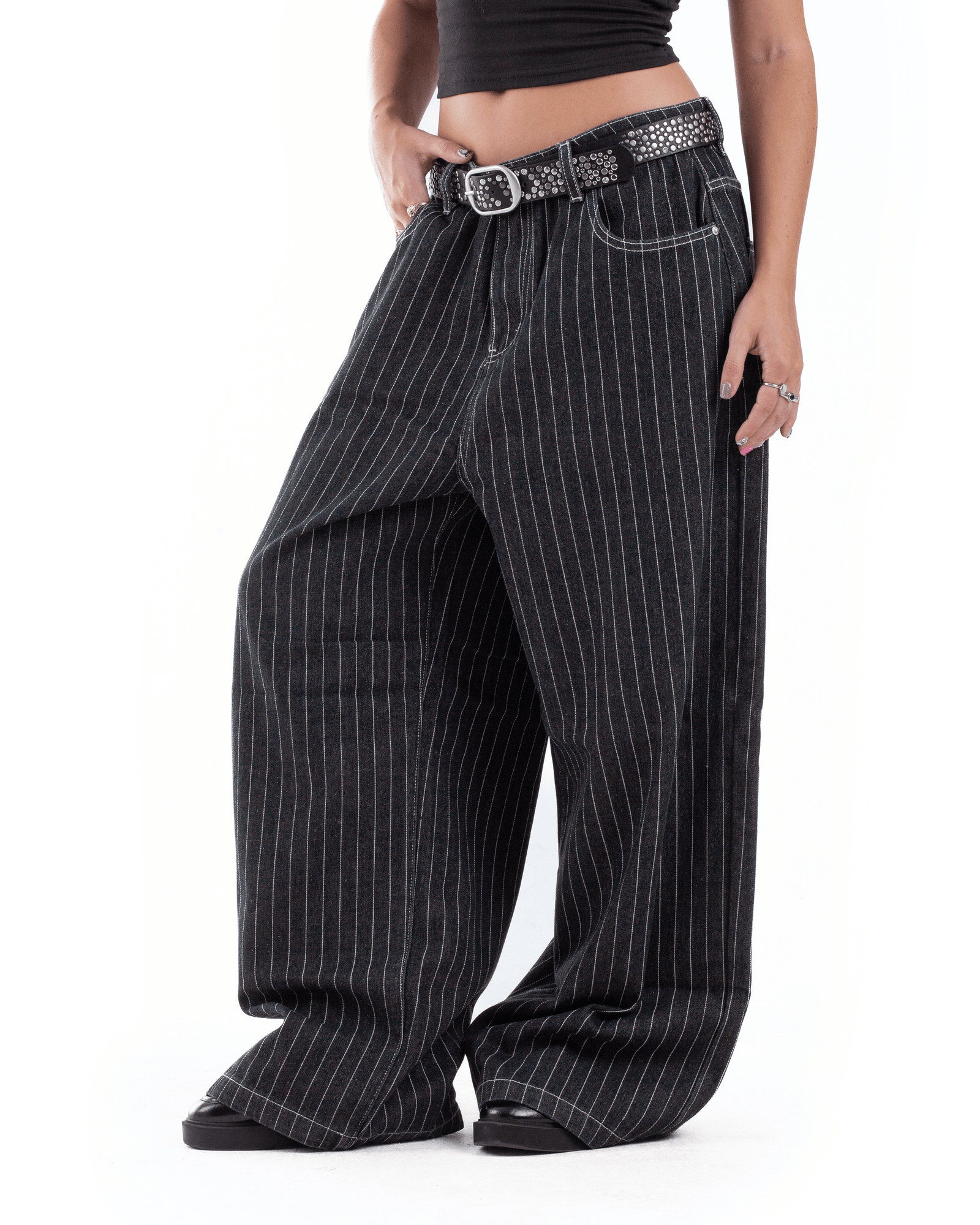 Black Pintstripe Denim