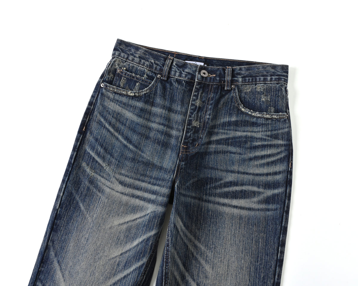 Archive Blue Slub Bootcut Denim V2, front waist detail