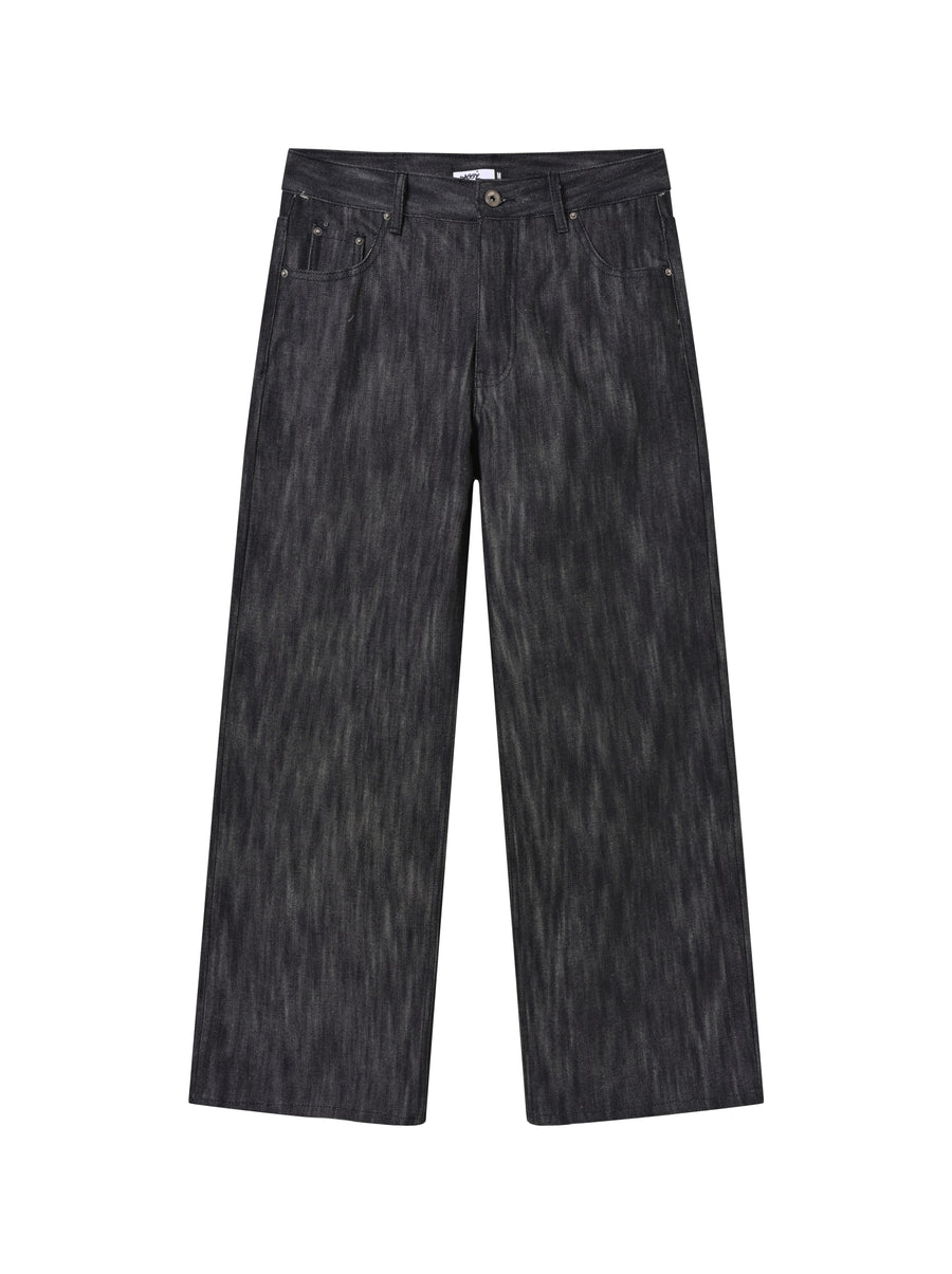 Black Wide Leg Selvedge 19OZ front layflat