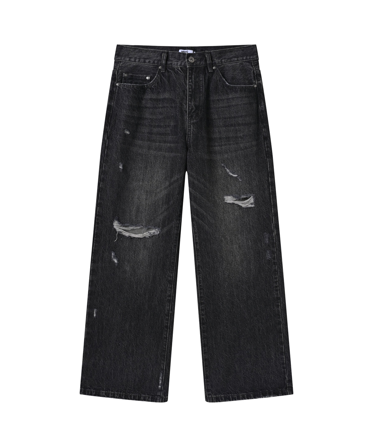 Black Worn Bootcut Denim V1 front layflat