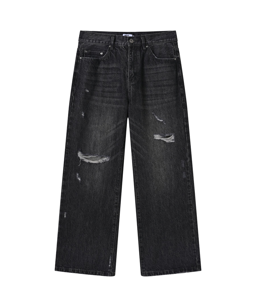 Black Worn Bootcut Denim V1 front layflat