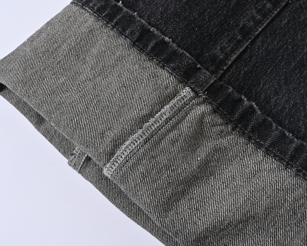 Black Worn Bootcut Denim V1 hem detail