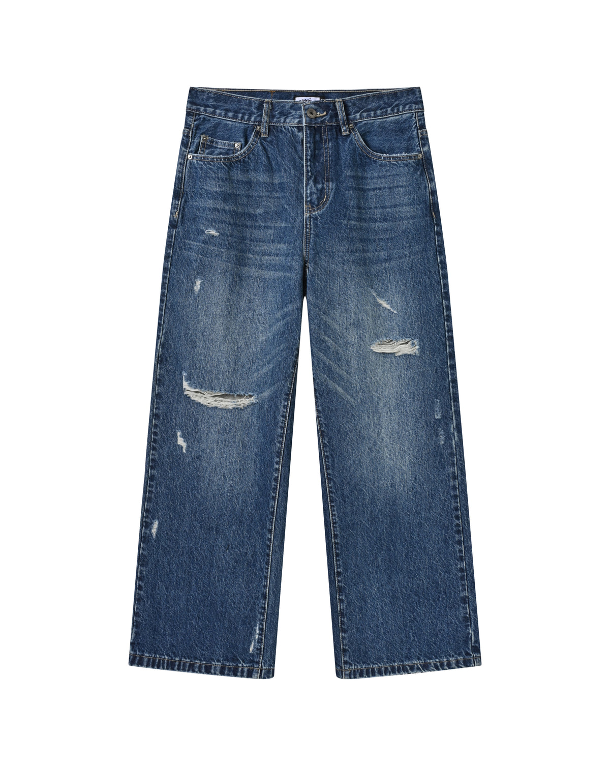 Blue Worn Bootcut Denim V1 front layflat