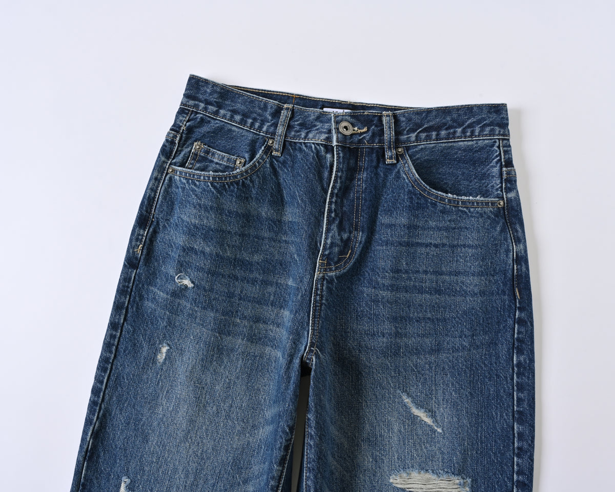 Blue Worn Bootcut Denim V1 front waist detail