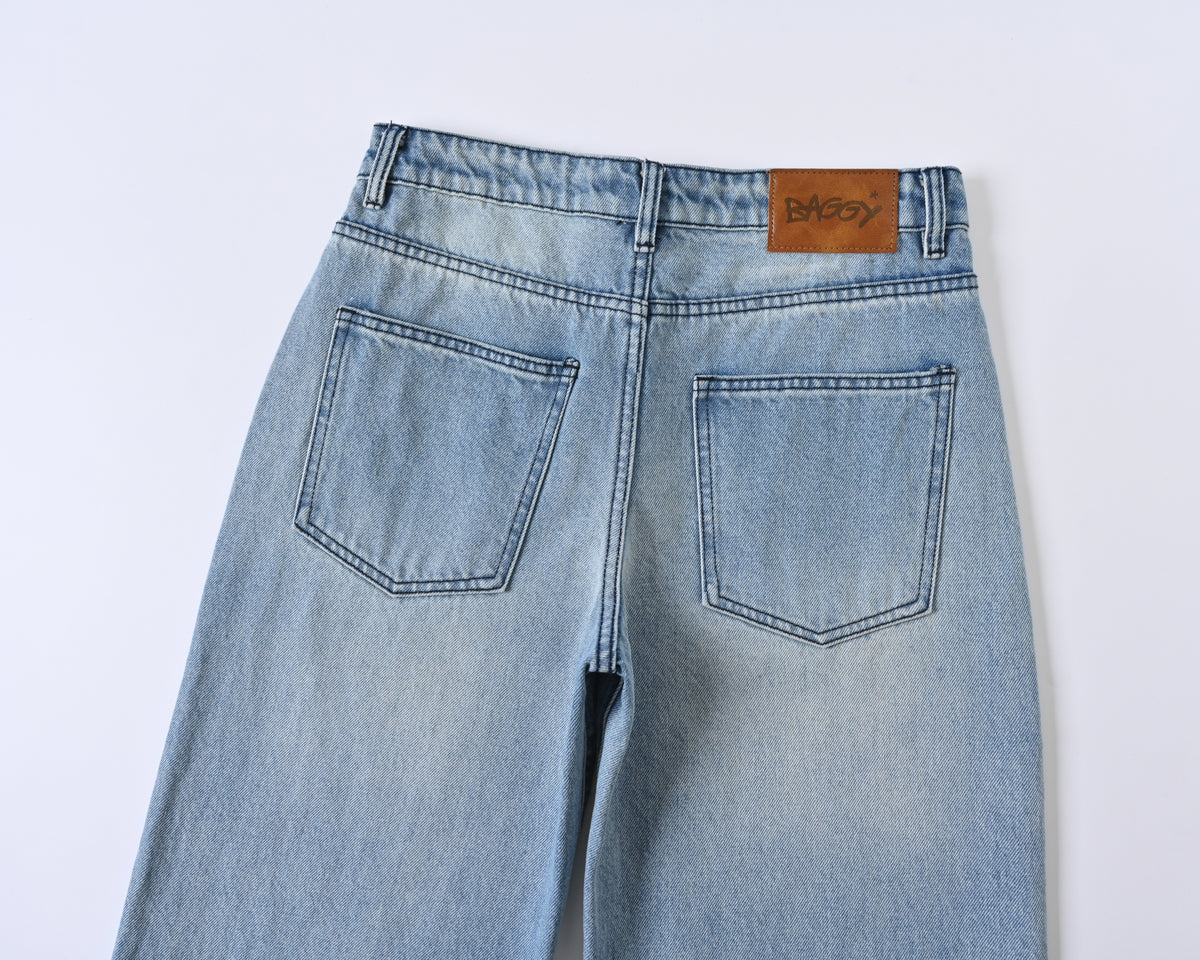 Light Blue Wide Leg Denim back pocket detail