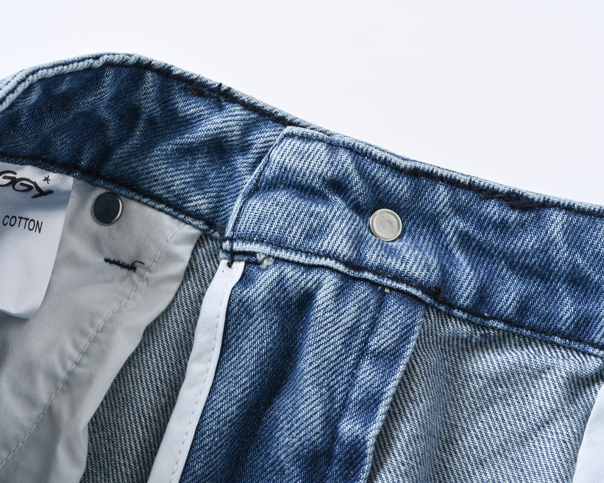 Light Blue Wide Leg Denim waistband detail