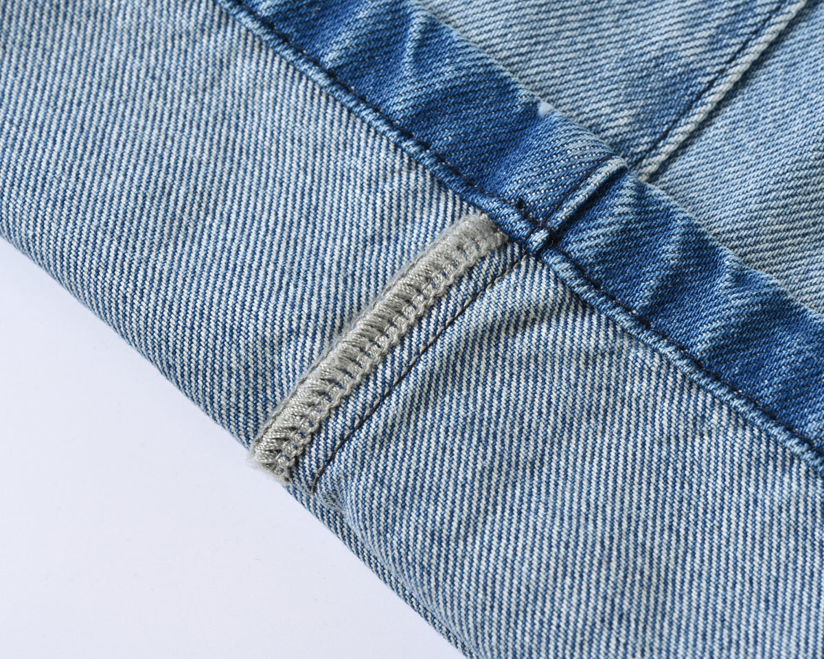 Light Blue Wide Leg Denim hem detail